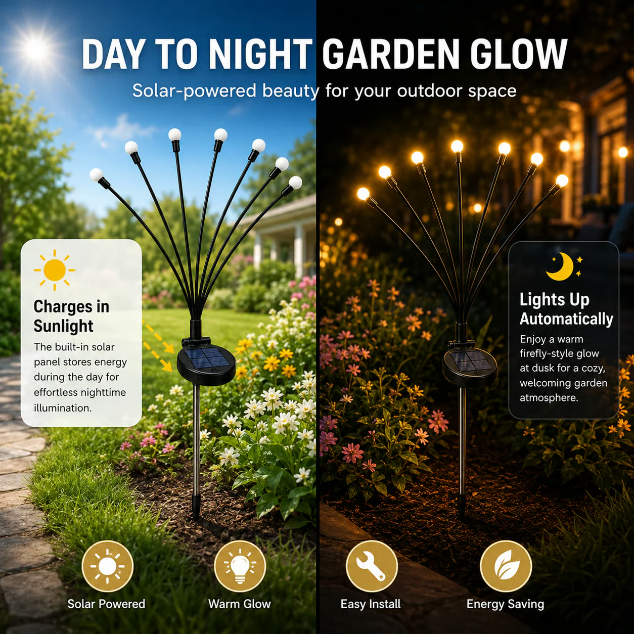 Outdoor Solar Firefly Lights, 4/8 Pack Waterproof Garden Stake Lights with Auto Dusk-to-Dawn Glow