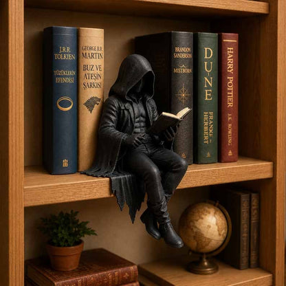 💀"This Is My Happy Place" Skeleton Bookshelf Decor