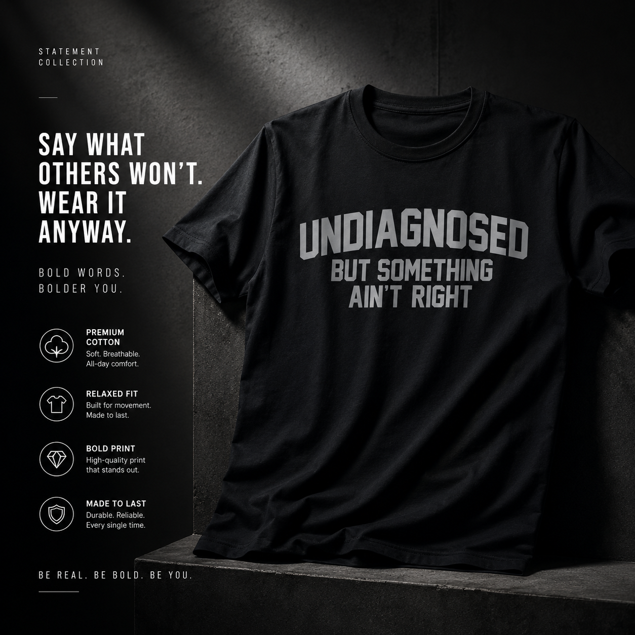 🔥LAST DAY 50% OFF-Short Sleeve Print Funny 'Undiagnosed But Something Ain't Right' Humor T-Shirt