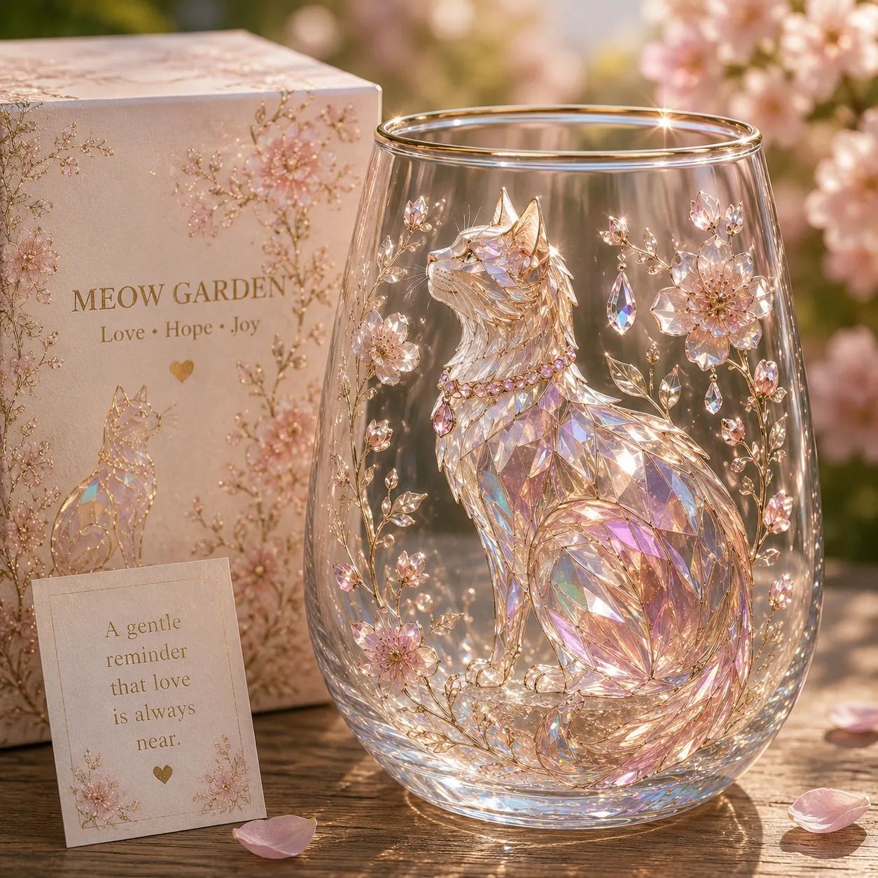 🐱MEOW GARDEN Crystal Texture Glass Cat Tumbler✨