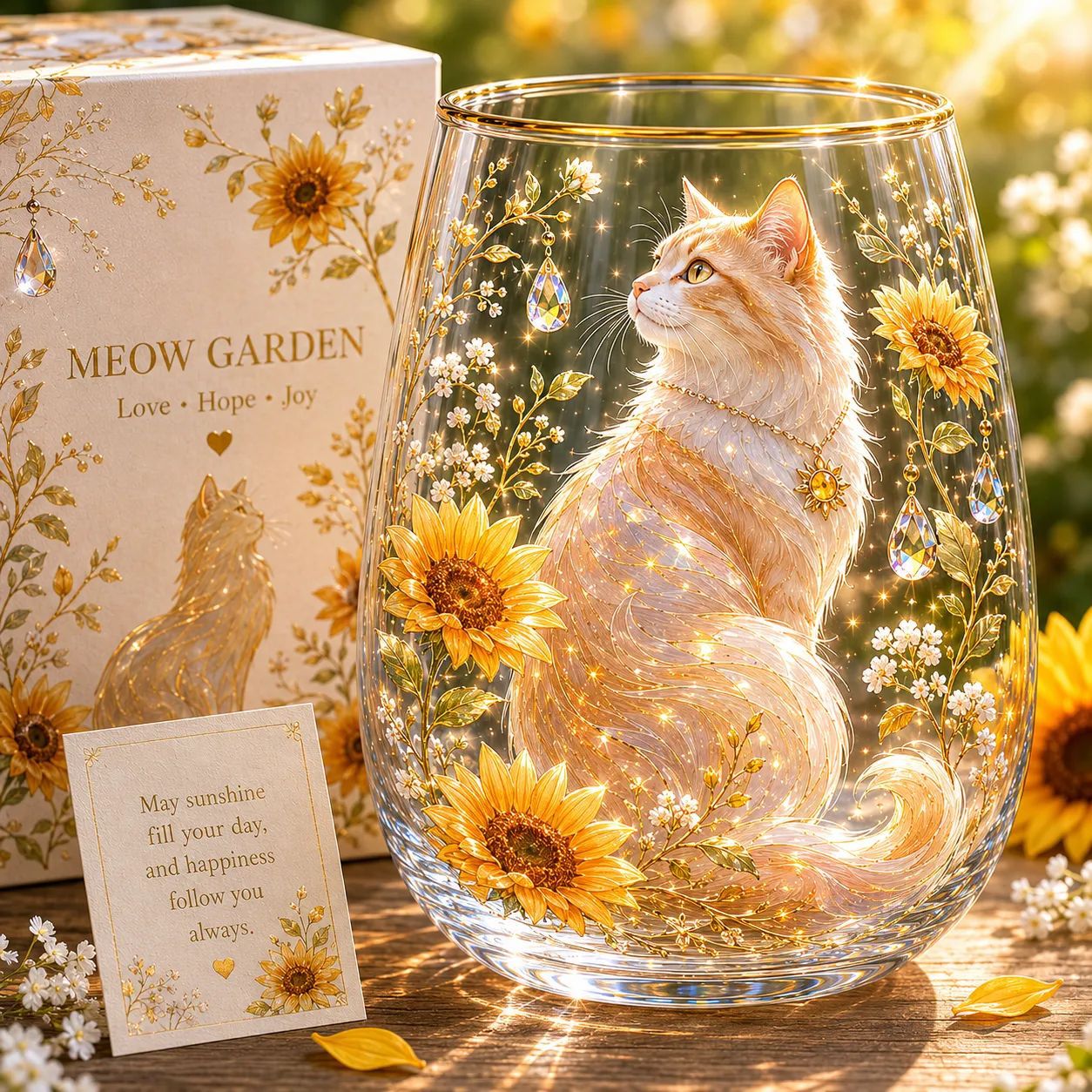 🐱MEOW GARDEN Crystal Texture Glass Cat Tumbler✨
