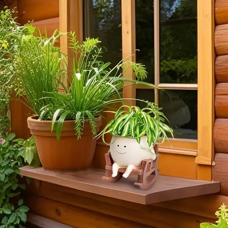 Smily Face Garden Planter Pot 1 Piece Cartoon Design Resin Pot for Indoor Plants Cute Chair Shape Succulent Flower Pots with Drain Hole Decorative for Home Office Desk