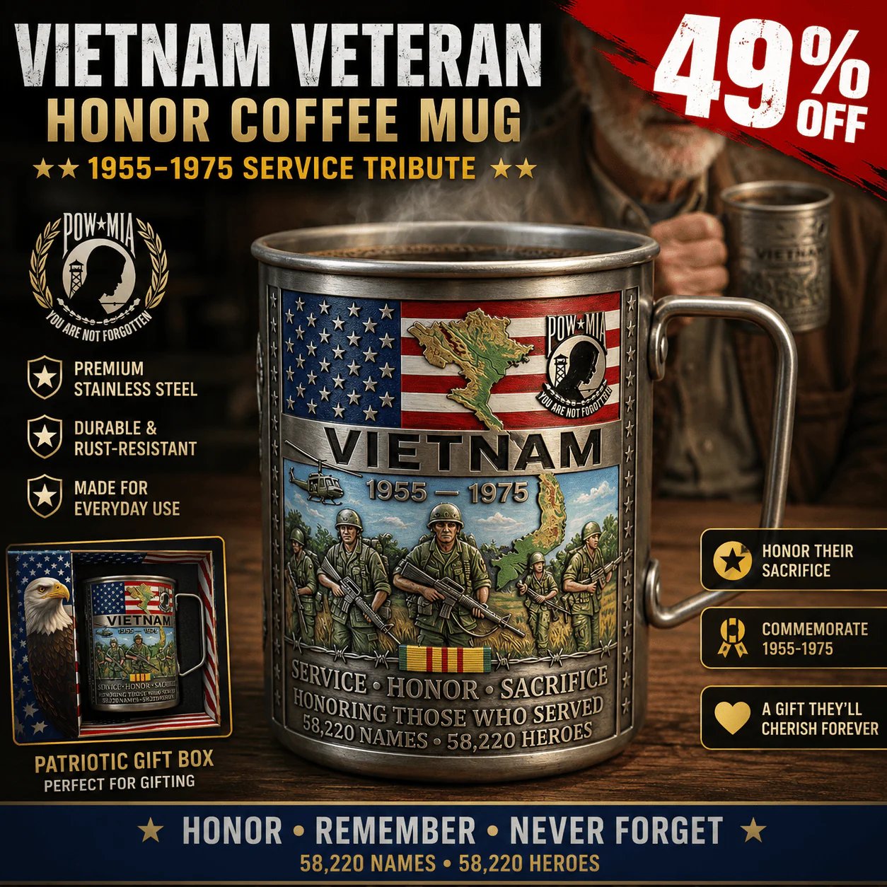 🔥LAST DAY 49% OFF 🎖️2026 Architecturm®Vietnam Veteran Honor Coffee Mug – 1955-1975 Service Tribute