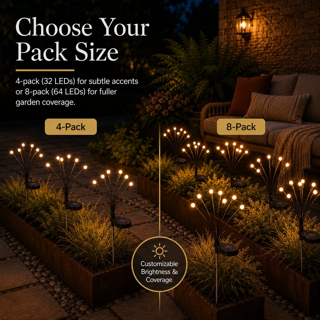Outdoor Solar Firefly Lights, 4/8 Pack Waterproof Garden Stake Lights with Auto Dusk-to-Dawn Glow