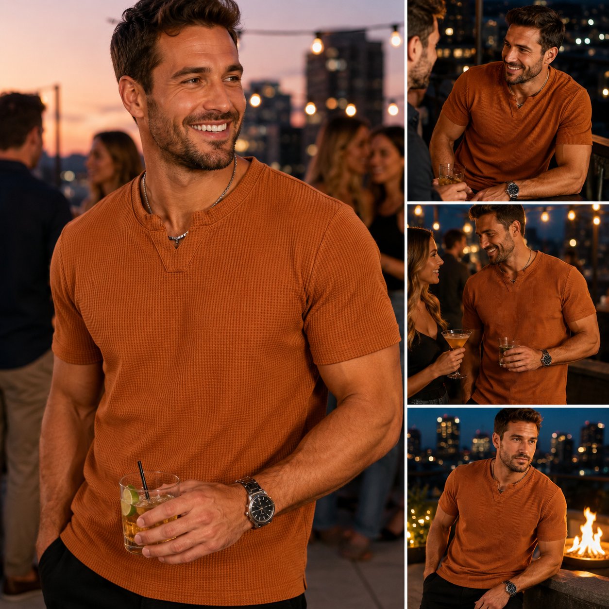 Men's Short Sleeve Henley T-Shirt, Soft Casual Top for Summer
