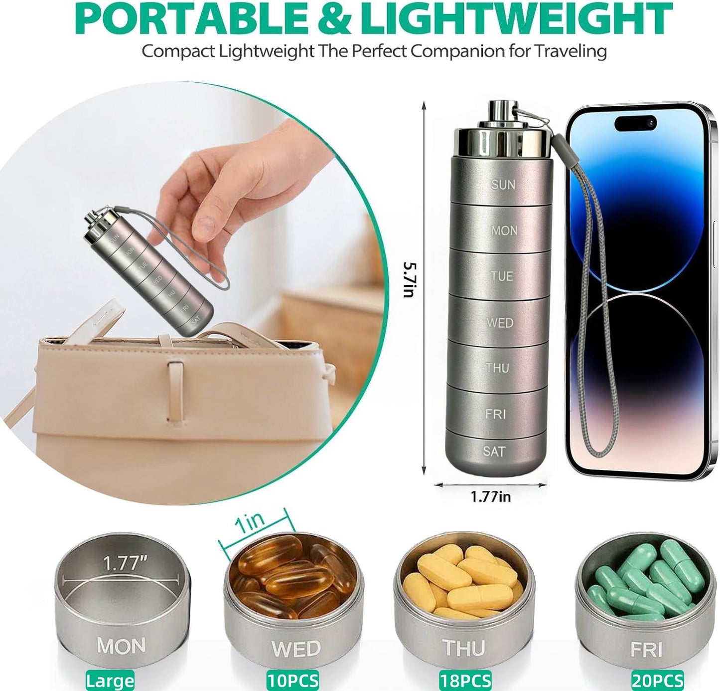 💊Portable Metal Pill Organizer – 7-Day Medicine, Vitamin & Supplement Holder