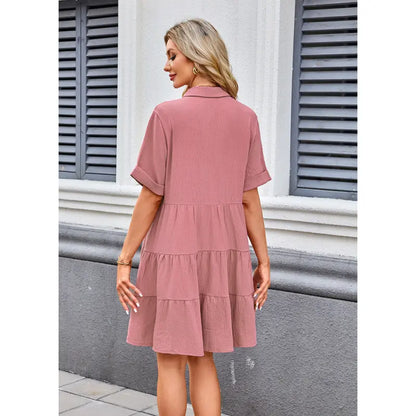🔥Summer Flash Sale 50% OFF -AUSELILY Babydoll Dress for Women Short Sleeve Button Down Textured Non-clingy Loose Fit Flowy Mini Dress with Pockets 2026 New Summer Dress