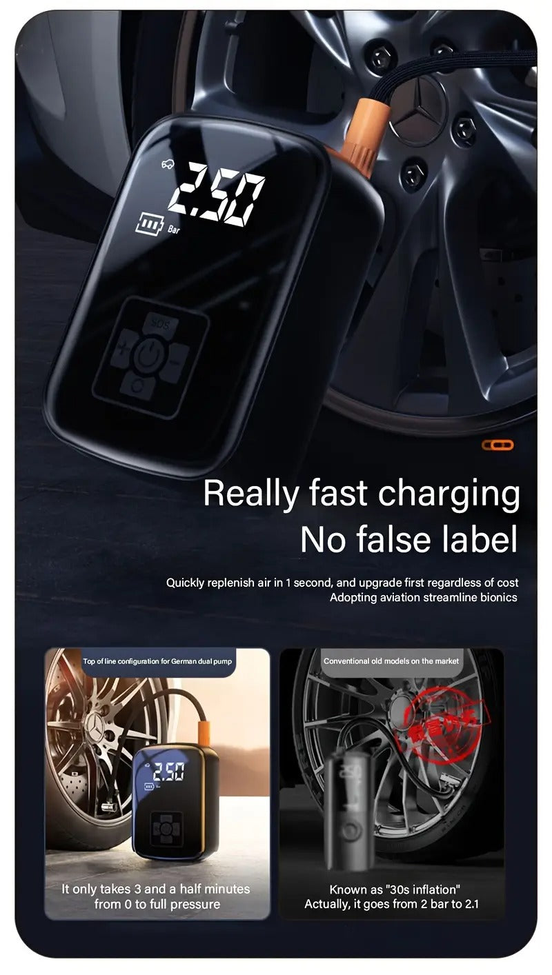 1pc portable tire inflator with fast cordless air compressor usb rechargeable multi function nozzle adapter long lasting lithium battery for car motorcycle bicycle tires balls auto parts tire inflation compact size tire inflato _ temu Temu