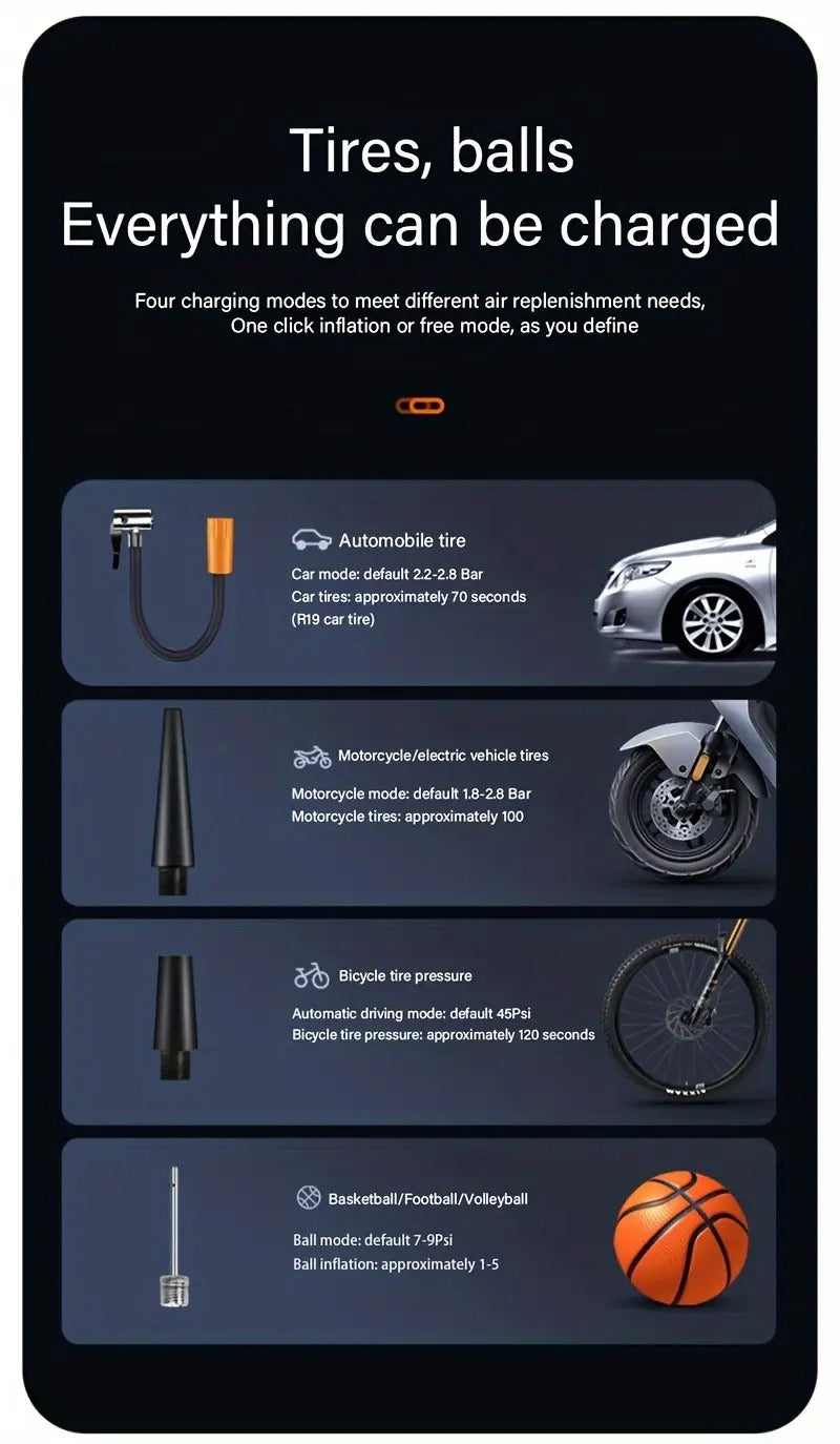 1pc portable tire inflator with fast cordless air compressor usb rechargeable multi function nozzle adapter long lasting lithium battery for car motorcycle bicycle tires balls auto parts tire inflation compact size tire inflato _ temu Temu