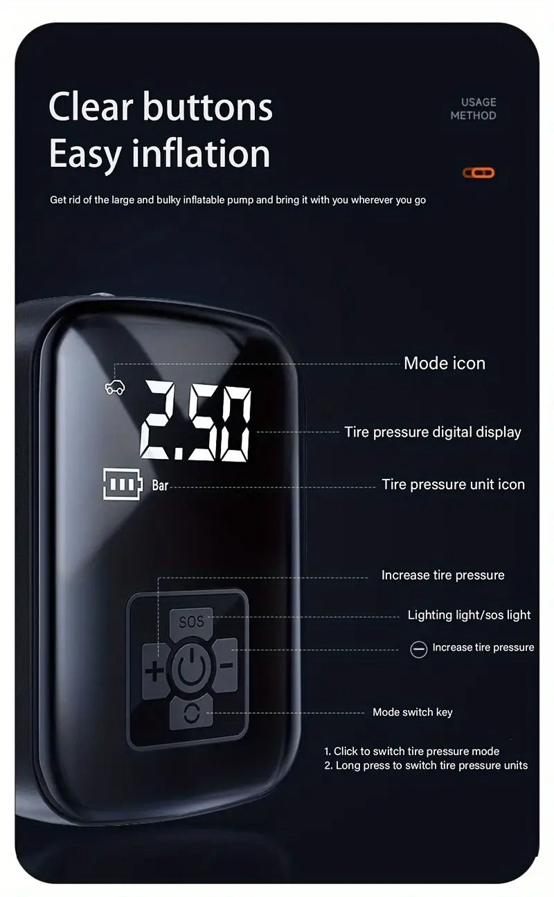 1pc portable tire inflator with fast cordless air compressor usb rechargeable multi function nozzle adapter long lasting lithium battery for car motorcycle bicycle tires balls auto parts tire inflation compact size tire inflato _ temu Temu