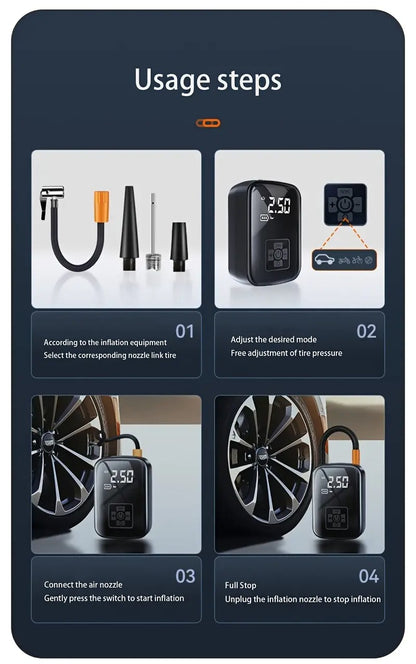 1pc portable tire inflator with fast cordless air compressor usb rechargeable multi function nozzle adapter long lasting lithium battery for car motorcycle bicycle tires balls auto parts tire inflation compact size tire inflato _ temu Temu