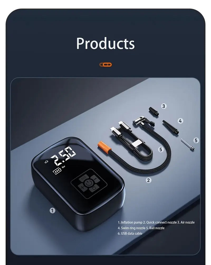 1pc portable tire inflator with fast cordless air compressor usb rechargeable multi function nozzle adapter long lasting lithium battery for car motorcycle bicycle tires balls auto parts tire inflation compact size tire inflato _ temu Temu